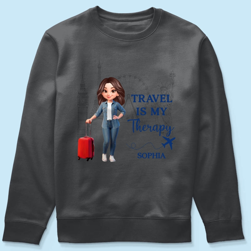 Man Woman Travel Is My Therapy - Personalized Shirt - Gift for Travelers