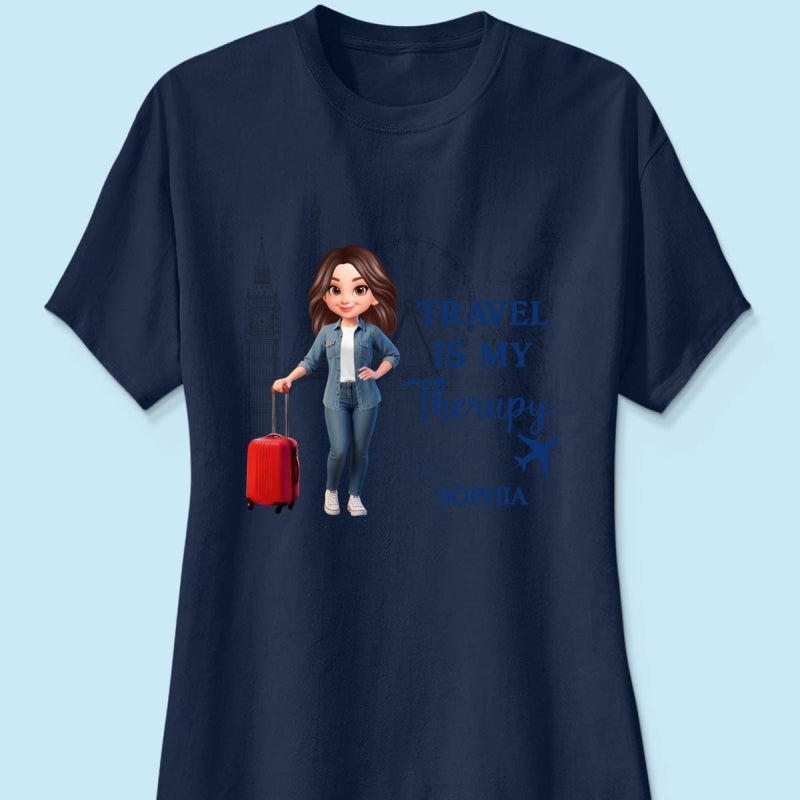 Man Woman Travel Is My Therapy - Personalized Shirt - Gift for Travelers