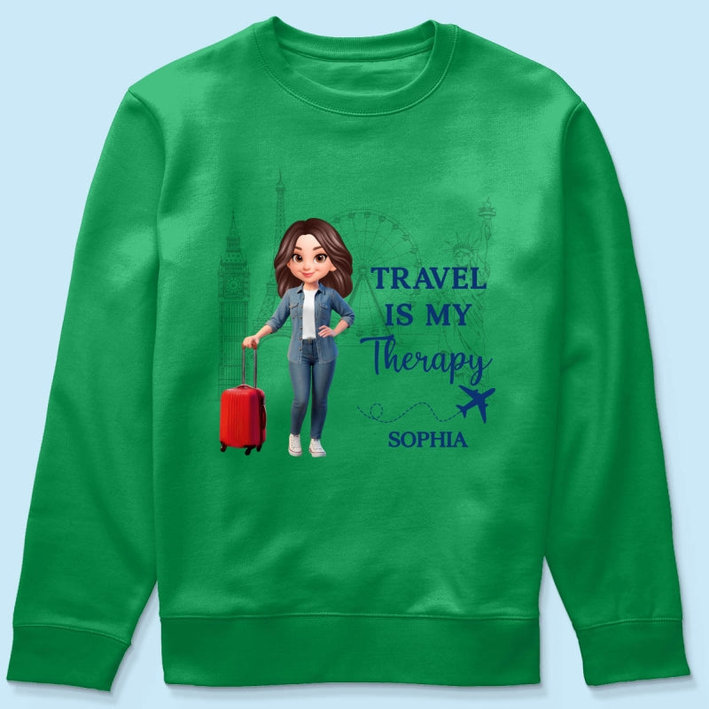 Man Woman Travel Is My Therapy - Personalized Shirt - Gift for Travelers