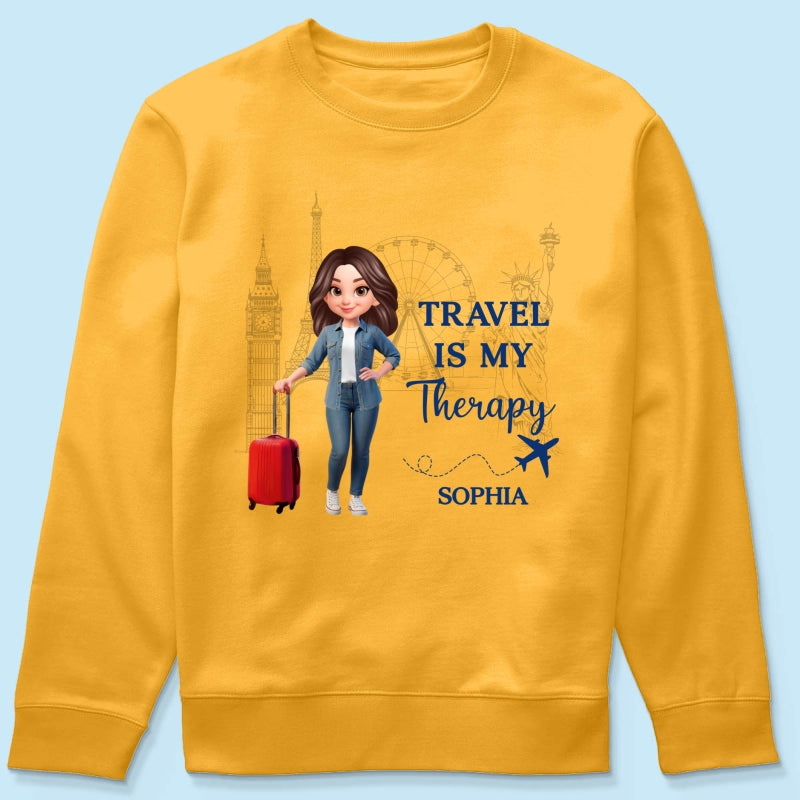 Man Woman Travel Is My Therapy - Personalized Shirt - Gift for Travelers