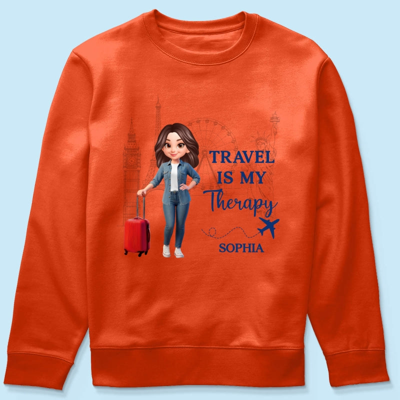 Man Woman Travel Is My Therapy - Personalized Shirt - Gift for Travelers