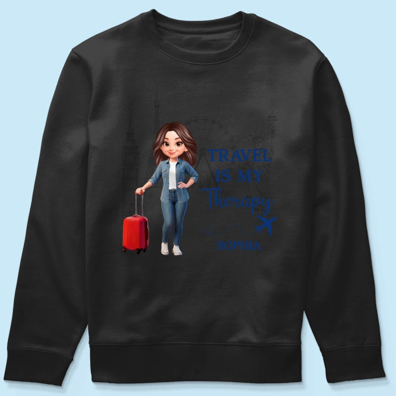 Man Woman Travel Is My Therapy - Personalized Shirt - Gift for Travelers