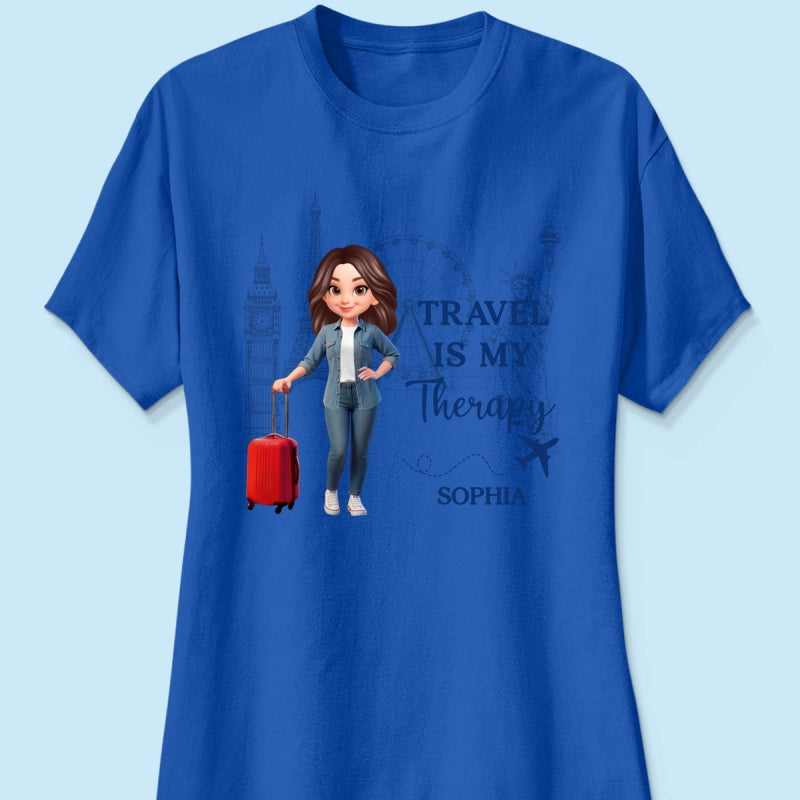 Man Woman Travel Is My Therapy - Personalized Shirt - Gift for Travelers