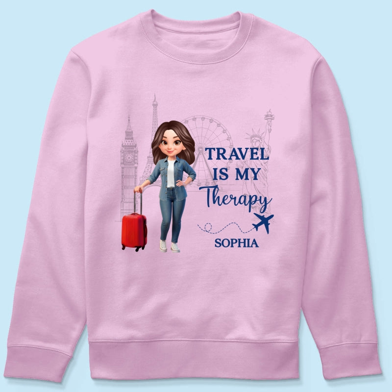Man Woman Travel Is My Therapy - Personalized Shirt - Gift for Travelers