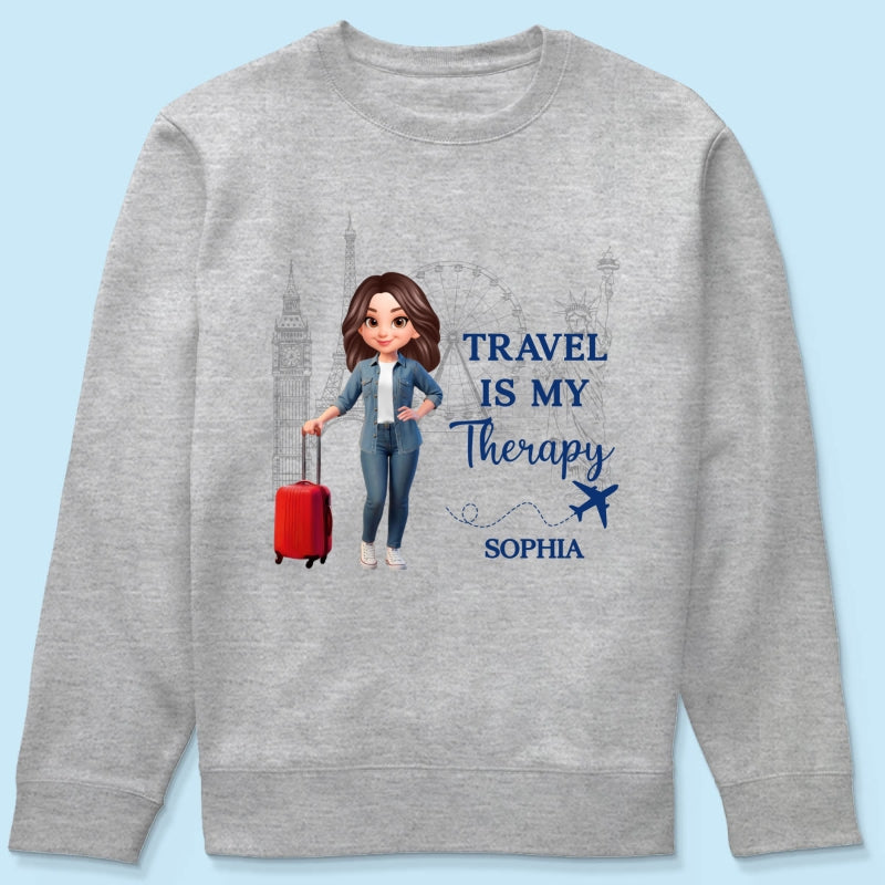 Man Woman Travel Is My Therapy - Personalized Shirt - Gift for Travelers