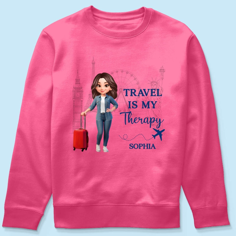 Man Woman Travel Is My Therapy - Personalized Shirt - Gift for Travelers