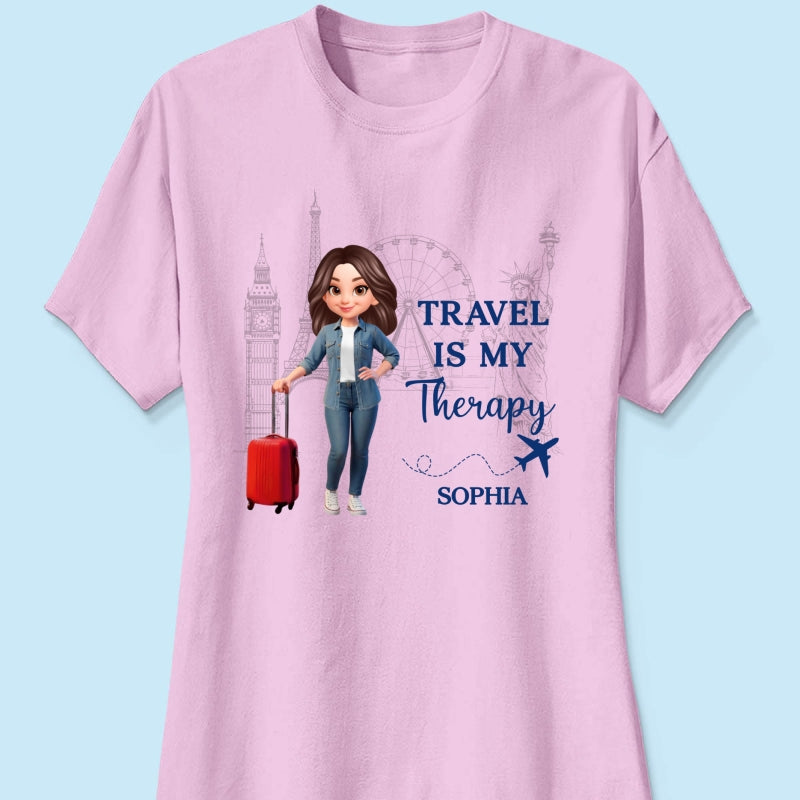 Man Woman Travel Is My Therapy - Personalized Shirt - Gift for Travelers