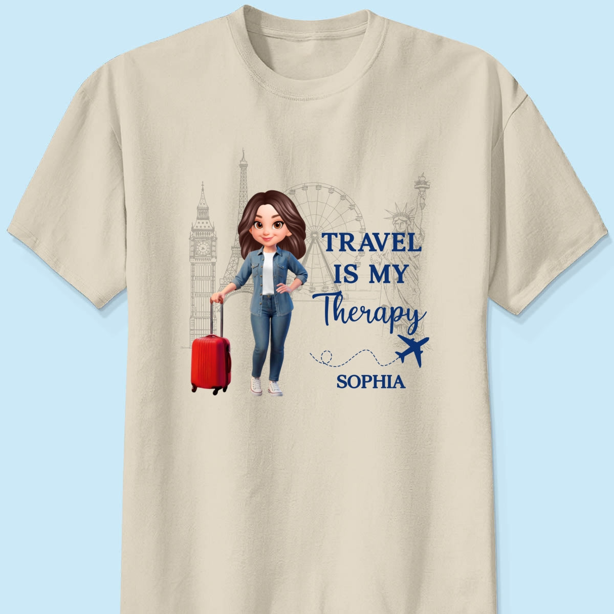 Man Woman Travel Is My Therapy - Personalized Shirt - Gift for Travelers