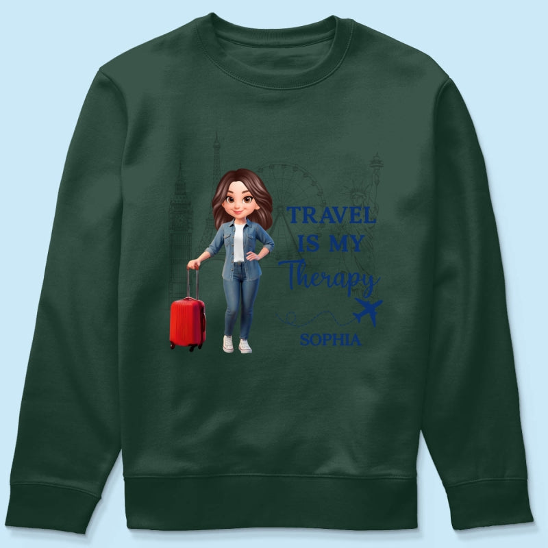 Man Woman Travel Is My Therapy - Personalized Shirt - Gift for Travelers