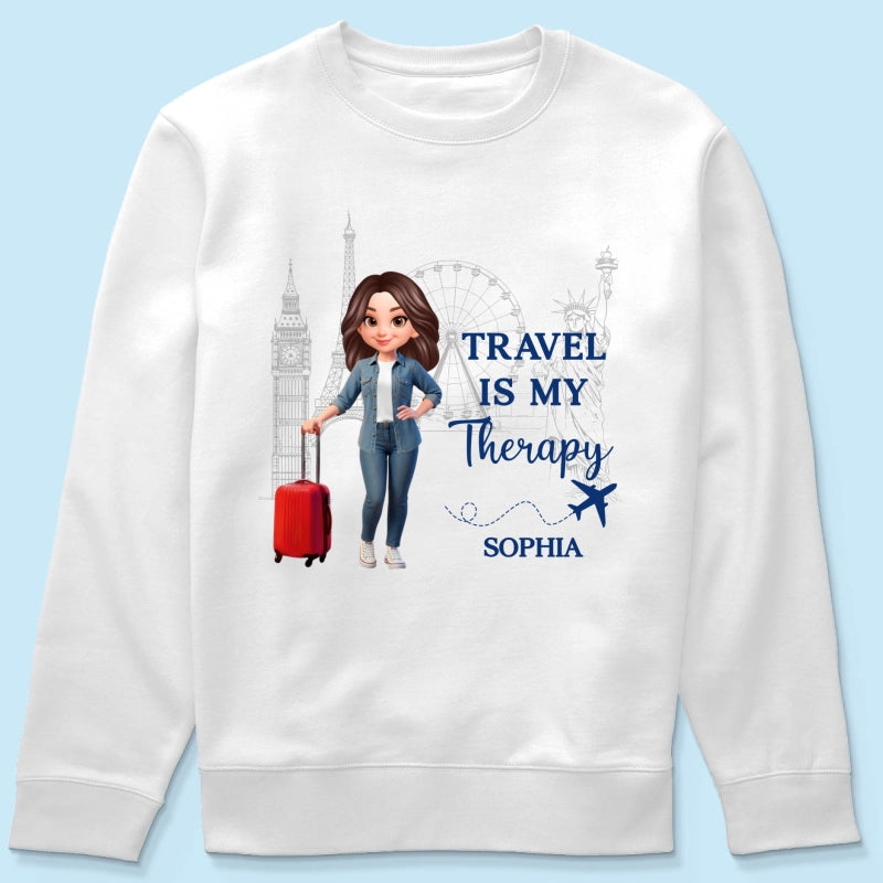 Man Woman Travel Is My Therapy - Personalized Shirt - Gift for Travelers