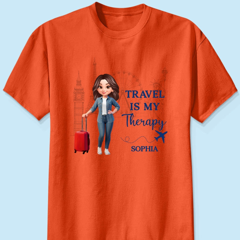 Man Woman Travel Is My Therapy - Personalized Shirt - Gift for Travelers