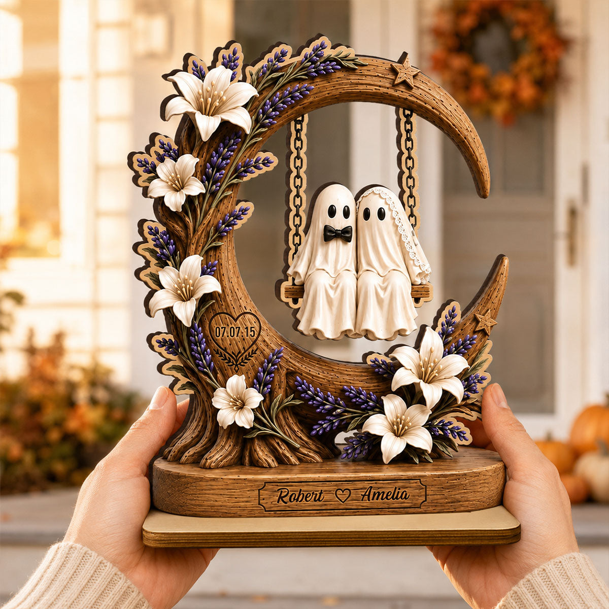 Spooky Bride Groom Couple - Personalized 2-Layered Wooden Plaque - Anniversary, Halloween Gift For Couple