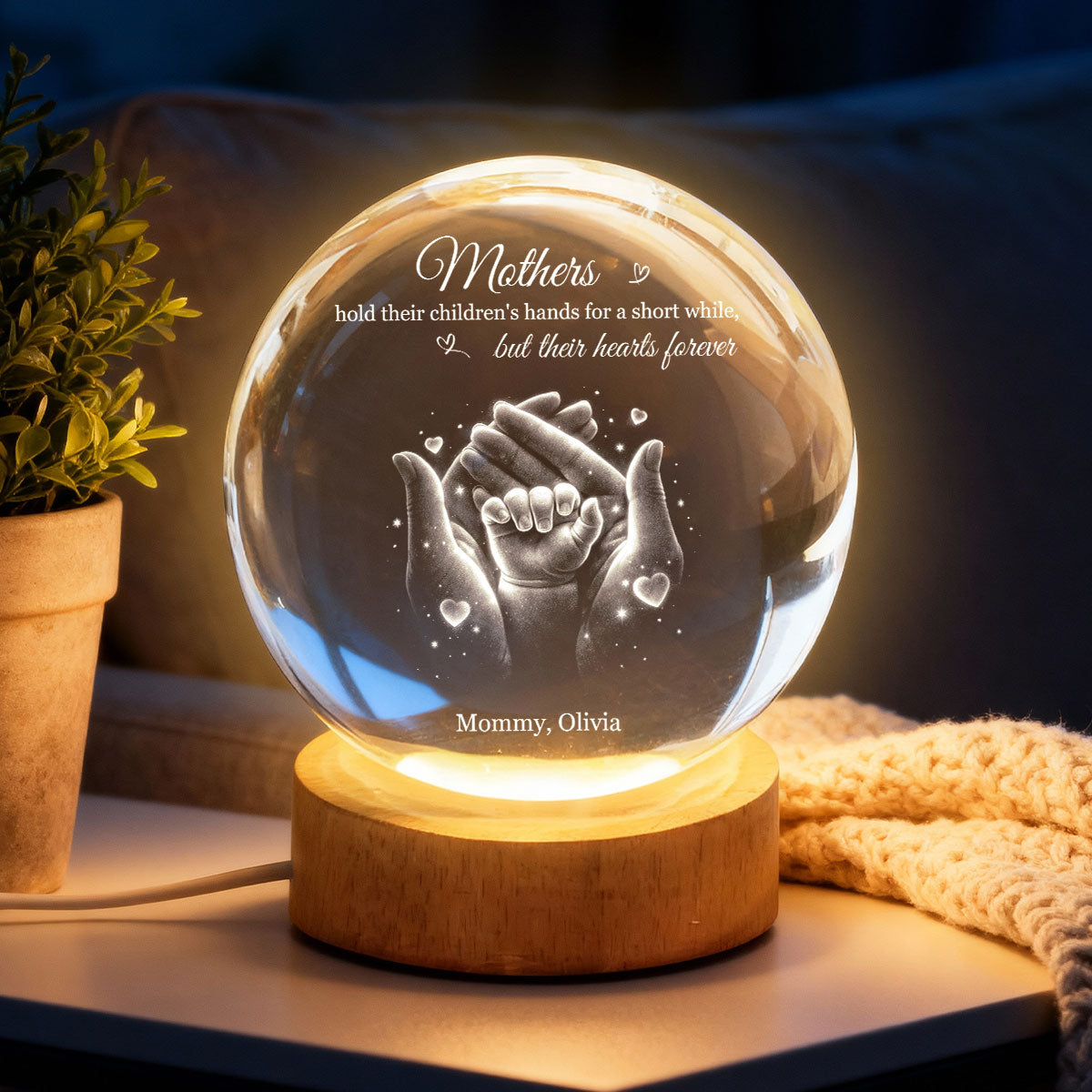 Our Family Loving Handprint - Personalized Crystal Ball LED Night Light - Sentimental Gift for Mom, Dad