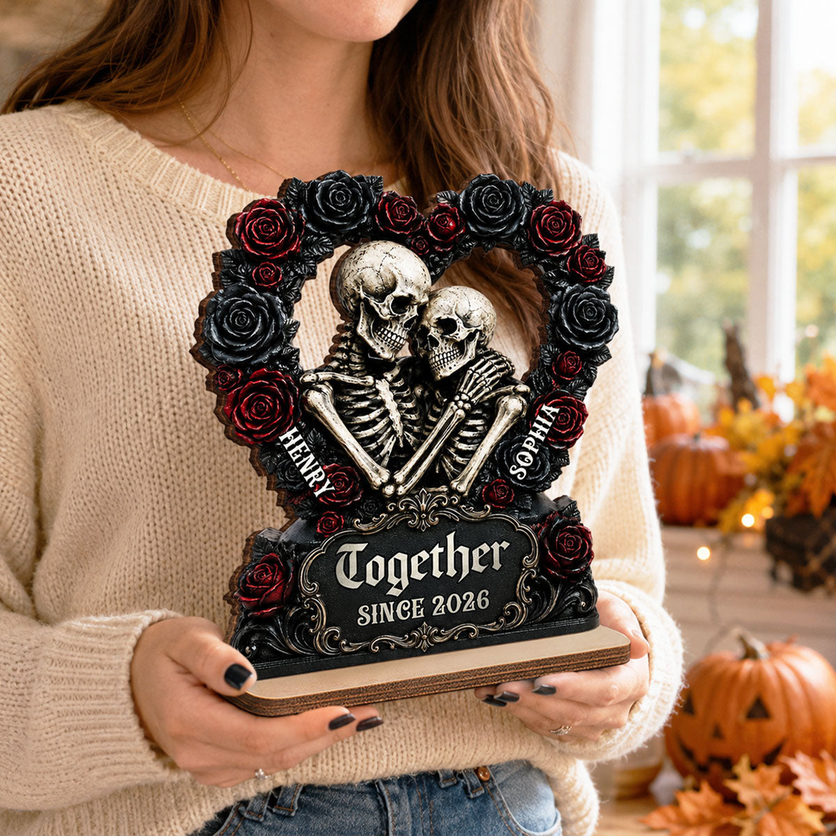 Till Death Together Gothic Couple - Personalized 2-Layered Wooden Plaque - Halloween Gift For Couple