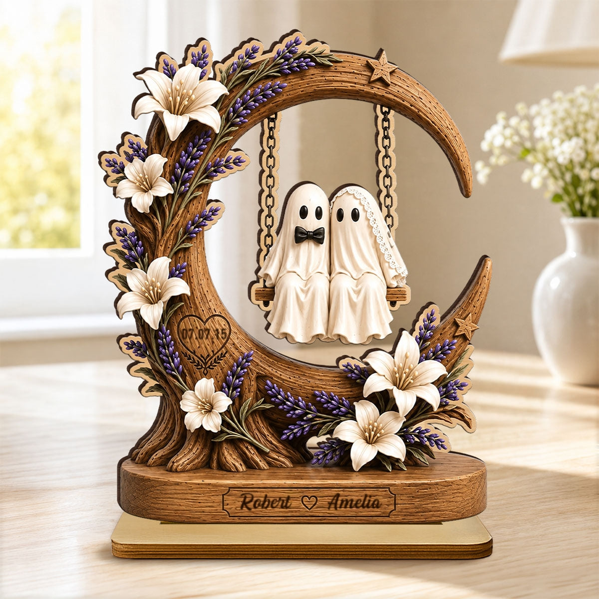 Spooky Bride Groom Couple - Personalized 2-Layered Wooden Plaque - Anniversary, Halloween Gift For Couple