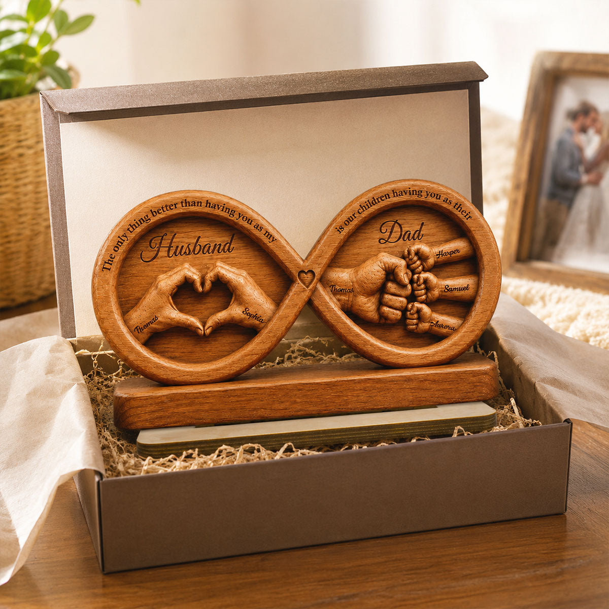 Infinity Love Husband And Dad Fist Bump 2D Flat - Personalized 2-Layered Wooden Plaque -  Gift For Dad, Husband
