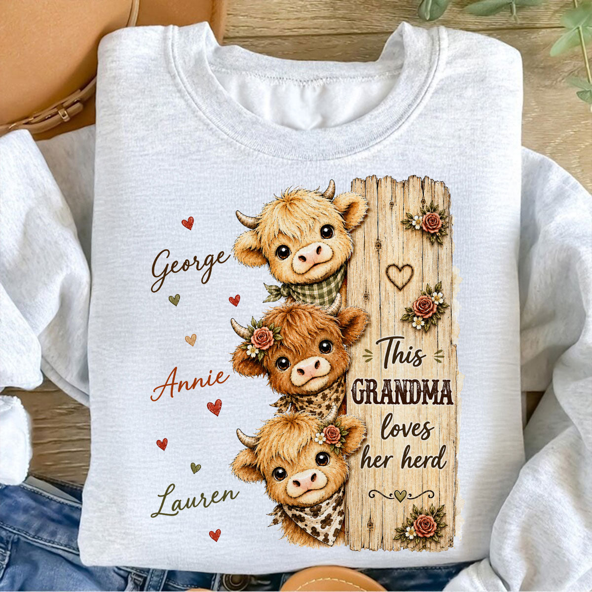 This Grandma Loves Her Herd Highland Cow - Personalized Shirt - Cozy Fall Shirt for Grandma