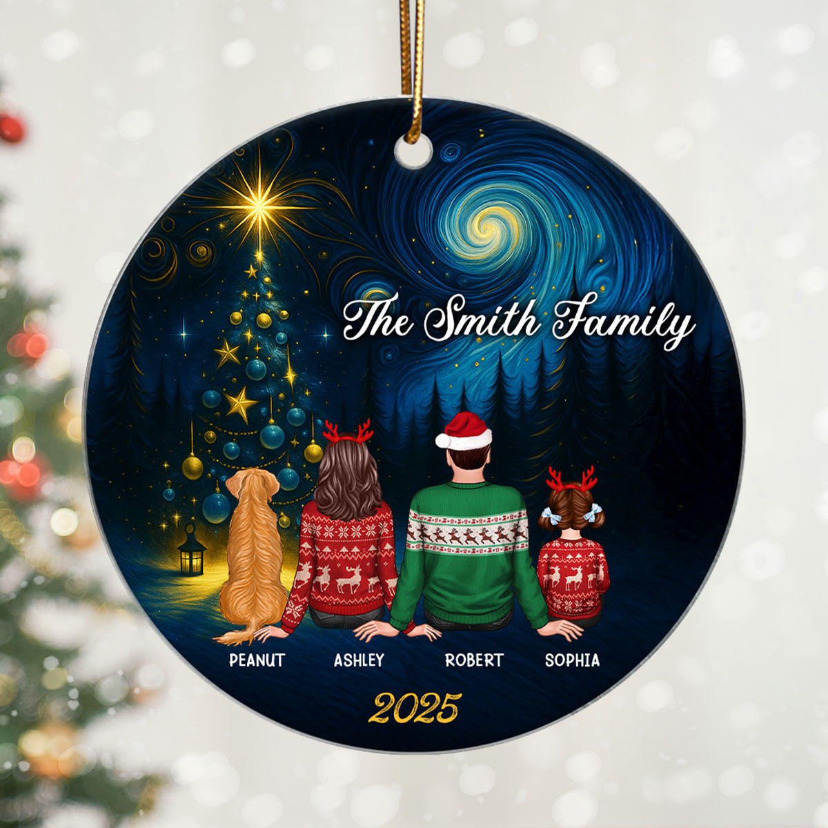 Starry Night Family - Personalized Acrylic Ornament - Unique Christmas Gift For Family