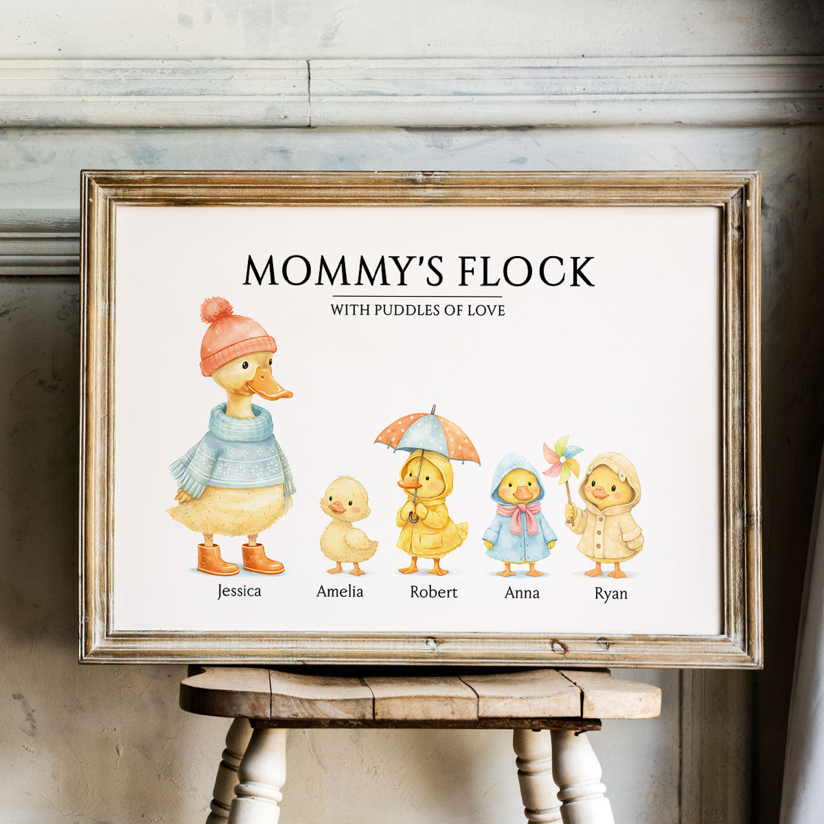 Grandma's Flock with Puddles of Love - Personalized Poster - Mother's Day Gift for Grandma