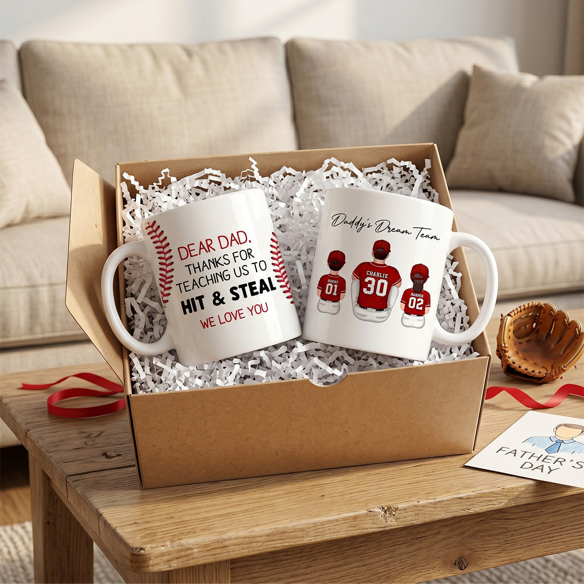 Thank You For Teaching Us To Hit & Steal Back View Baseball Dad & Kids - Personalized Mug - Father's Day Gift For Dad, Husband