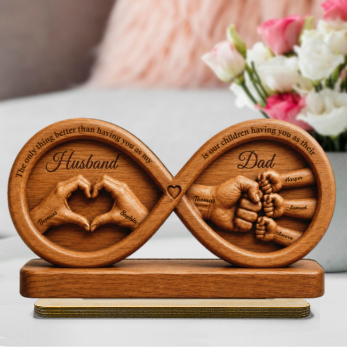 Infinity Love Husband And Dad Fist Bump 2D Flat - Personalized 2-Layered Wooden Plaque -  Gift For Dad, Husband