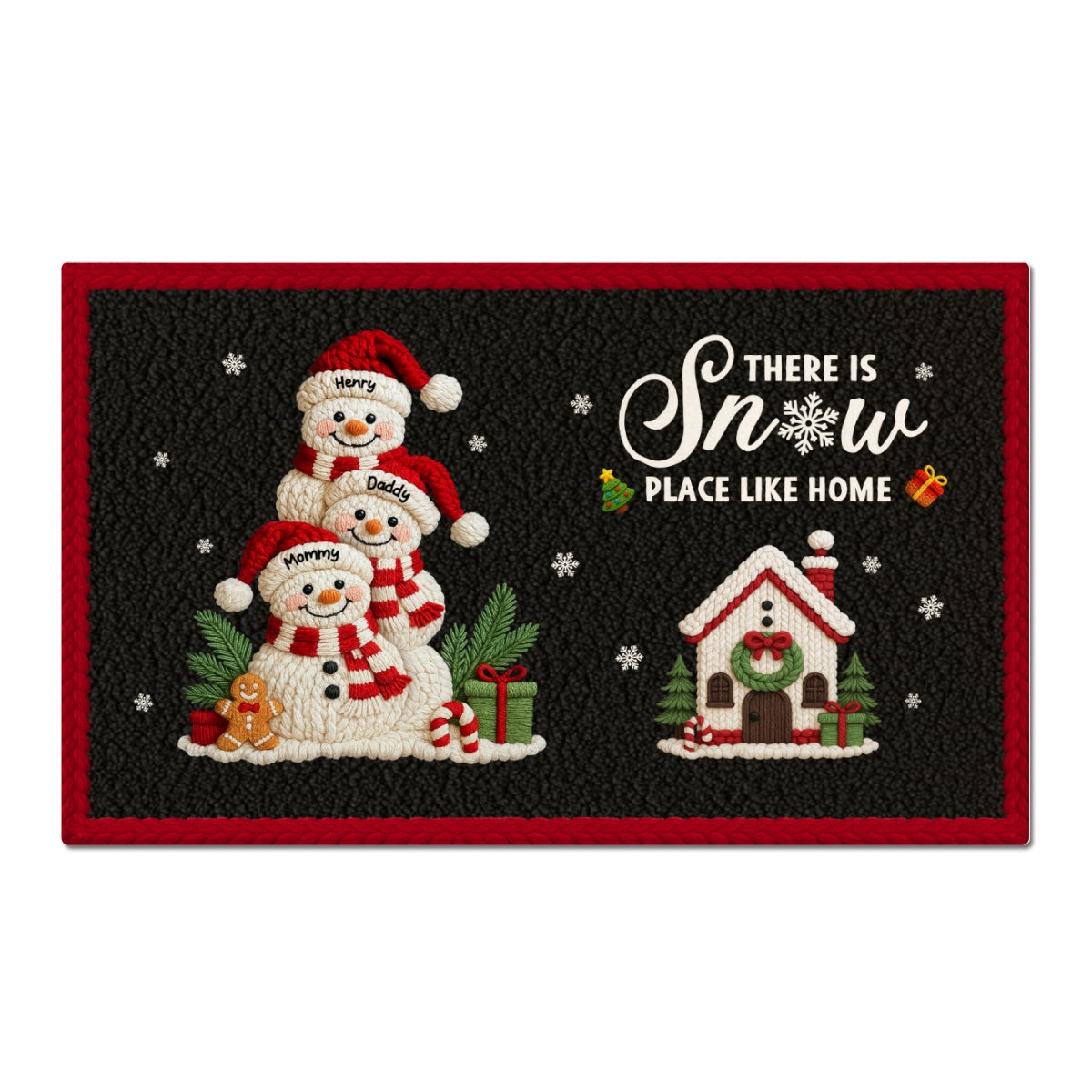 Welcome to Our Family Snowman Latch Hook Yarn Faux - Personalized Doormat - Festive Christmas Decor for Family