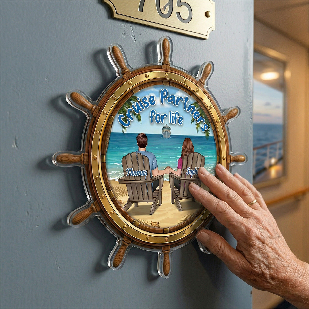 Cruise Partners For Life Back View Couple On Deck - Personalized Cruise Ship Door Magnet - Cruise Trip Keepsake