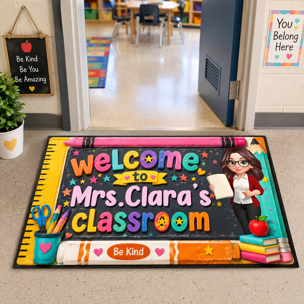 Be Kind Warm Welcome Teacher - Personalized Doormat - Back To School Gift For Teacher, Classroom Decor