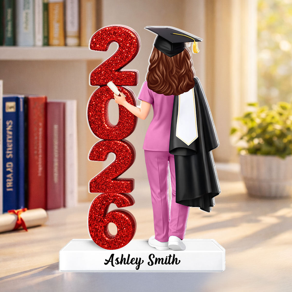 Class Of 2026 Nurse Senior Glitter Effect - Personalized Acrylic Block Plaque - Graduation Gift For Seniors, Daughter, Son, Grandkids