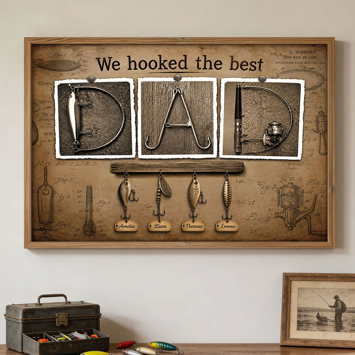 We Hooked the Best Fishing Dad - Personalized Poster - Father's Day Gift for Dad, Husband