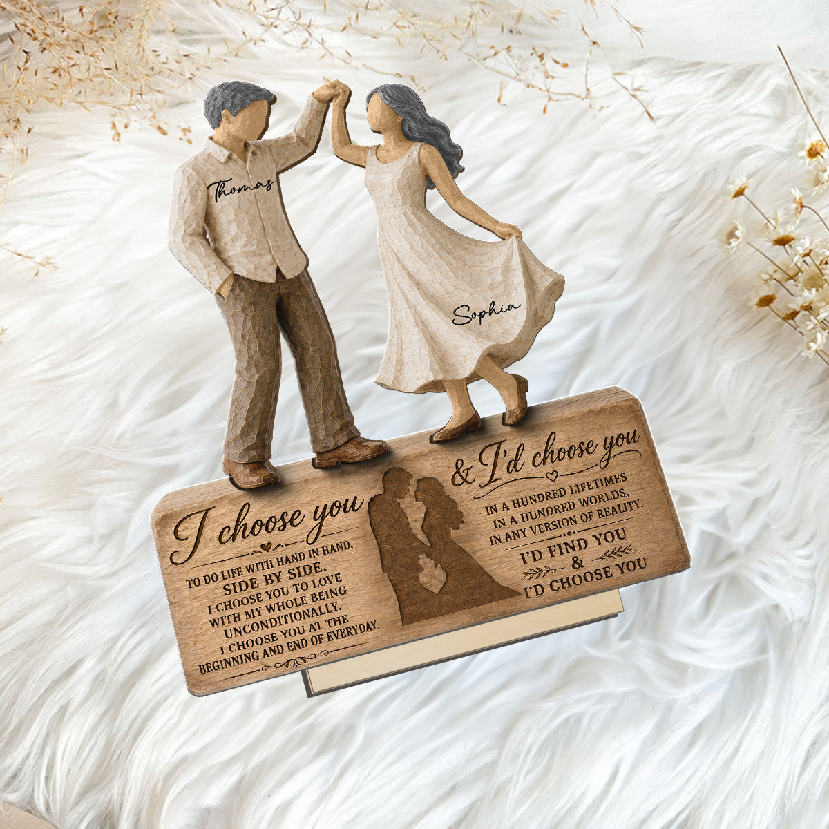 I Choose You Couple Dancing 2D Flat - Personalized 2-Layered Wooden Plaque - Anniversary Gift Keepsake For Couples