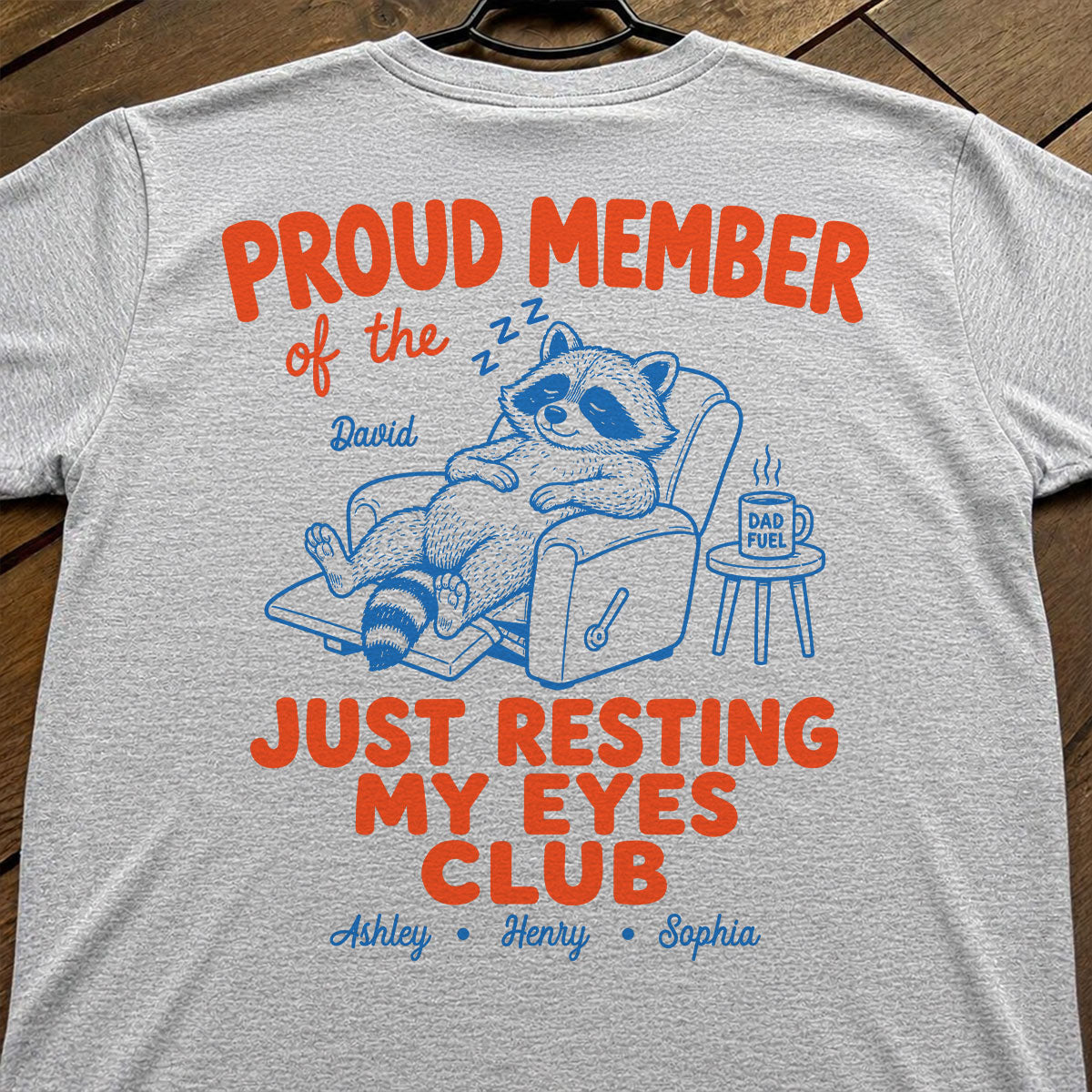 Retro Funny Raccoon Dad - Just Resting My Eyes Club - Personalized Shirt - Father's Day Gift for Dad, Grandpa