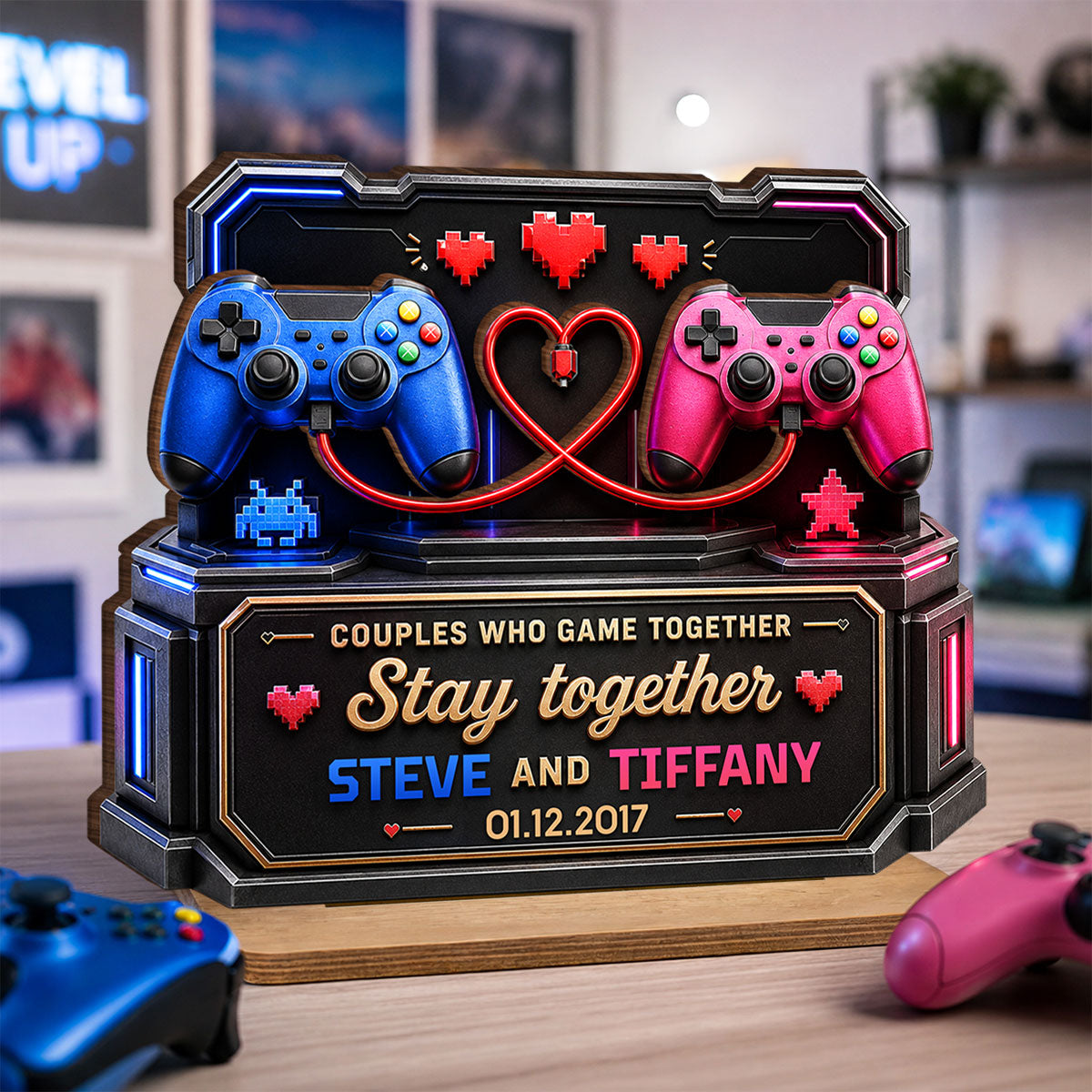 Couples Who Gamer Together Stay Together - Personalized 2-Layered Wooden Plaque - Heartfelt Anniversary Gift for Him, for Her