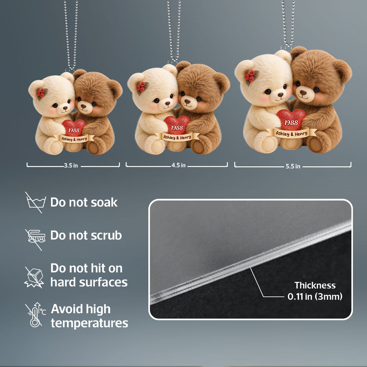 Loving Bear Couple - Personalized Acrylic Car Hanger - Sentimental Gift for him, for her
