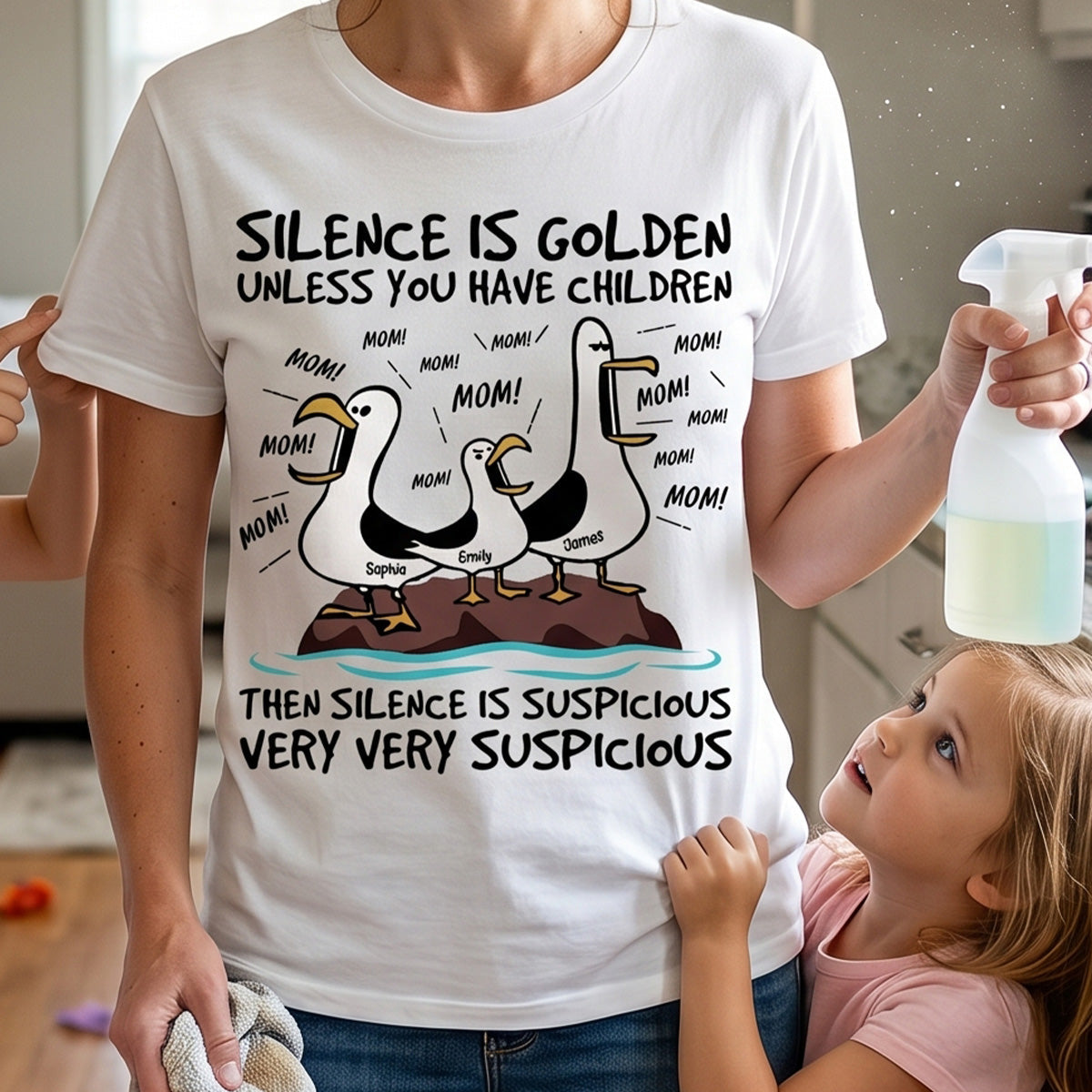 Silence Is Golden Unless You Have Kids Seagull Mom Mom Mom - Personalized Shirt - Funny Mother's Day Gift For Mom