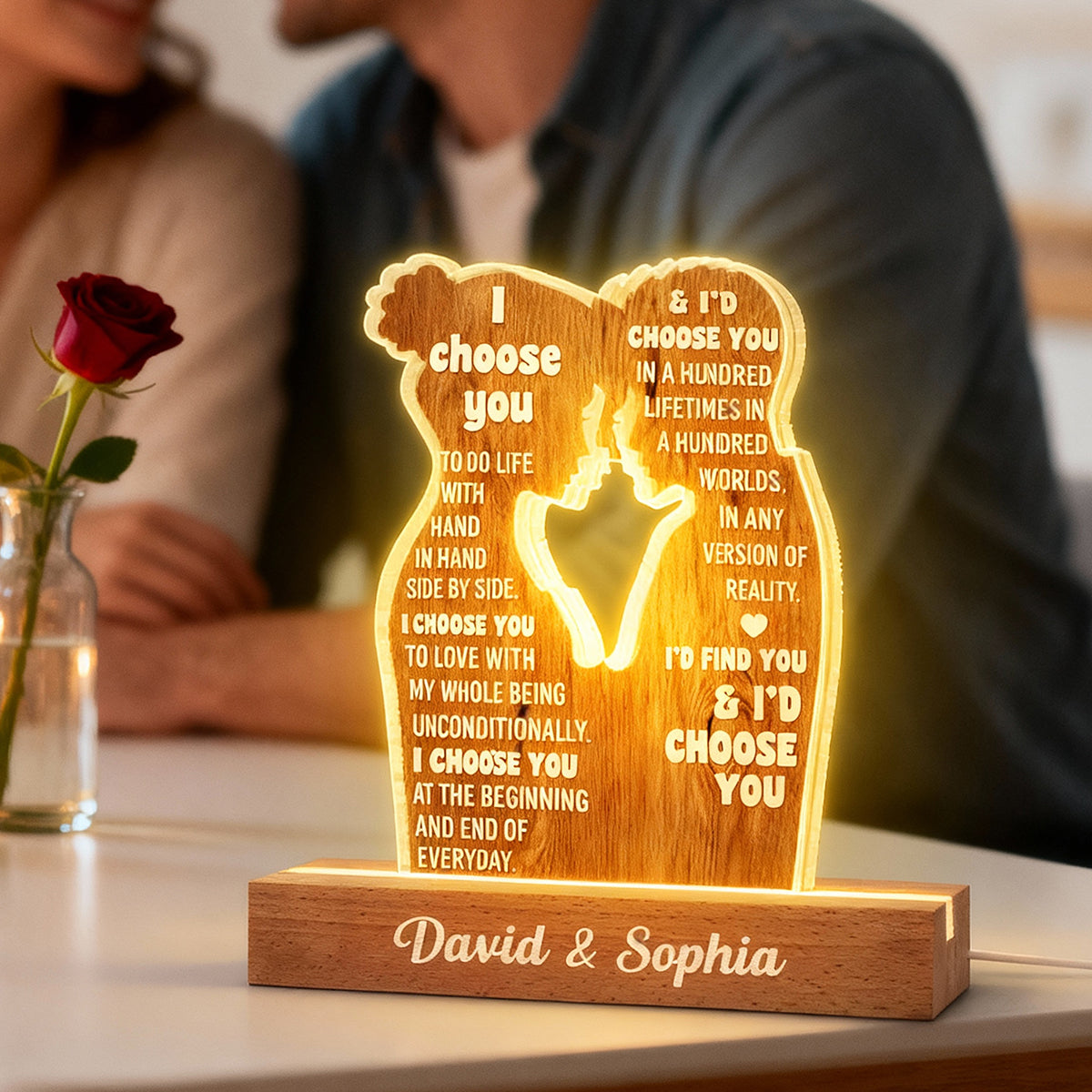 I Choose You to Do Life with - Personalized Acrylic Block LED Night Light - Sentimental Wedding Anniversary Gift, Valentine's Day Gift for Him, for Her