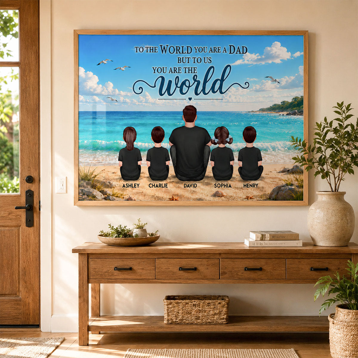 Beach Landscape Dad Grandpa And Kids - Personalzied Poster - Father's Day gift
