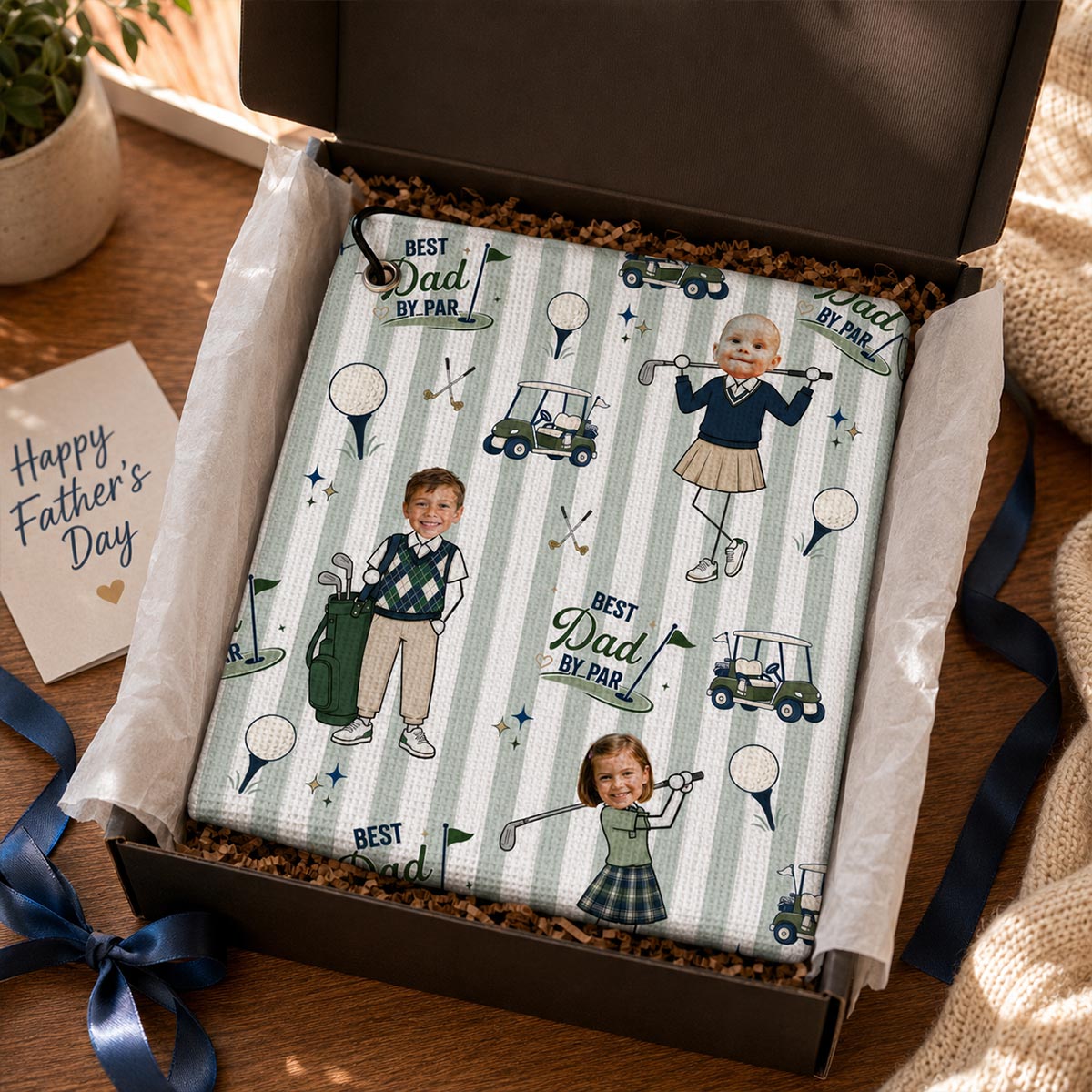 Best Dad Grandpa By Par Kid Custom Photo - Personalized Golf Towel - Father's Day Gift For Golfers