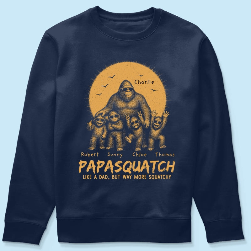 Retro Yellow Vintage Dad Grandpa Papasquatch - Personalized Shirt - Funny Father's Day Gift For Dad, Grandpa Husband