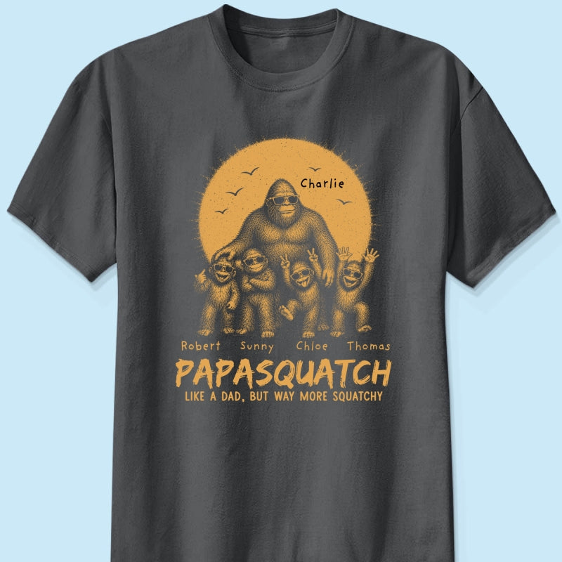 Retro Yellow Vintage Dad Grandpa Papasquatch - Personalized Shirt - Funny Father's Day Gift For Dad, Grandpa Husband