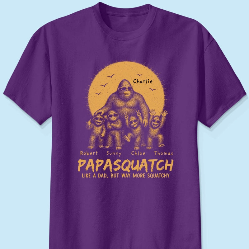 Retro Yellow Vintage Dad Grandpa Papasquatch - Personalized Shirt - Funny Father's Day Gift For Dad, Grandpa Husband