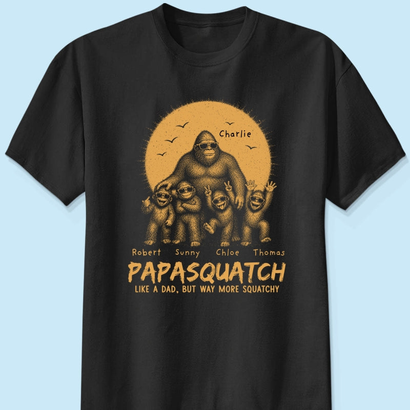 Retro Yellow Vintage Dad Grandpa Papasquatch - Personalized Shirt - Funny Father's Day Gift For Dad, Grandpa Husband