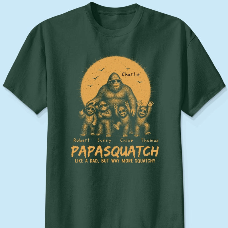 Retro Yellow Vintage Dad Grandpa Papasquatch - Personalized Shirt - Funny Father's Day Gift For Dad, Grandpa Husband