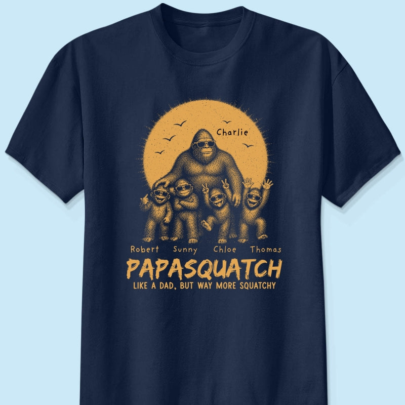 Retro Yellow Vintage Dad Grandpa Papasquatch - Personalized Shirt - Funny Father's Day Gift For Dad, Grandpa Husband