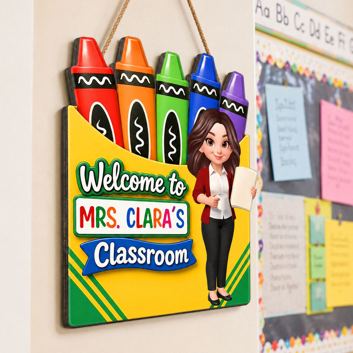 Teacher Welcome To Classroom Crayon Box - Personalized Wood Sign - Back To School Gift For Teacher, Classroom Decor