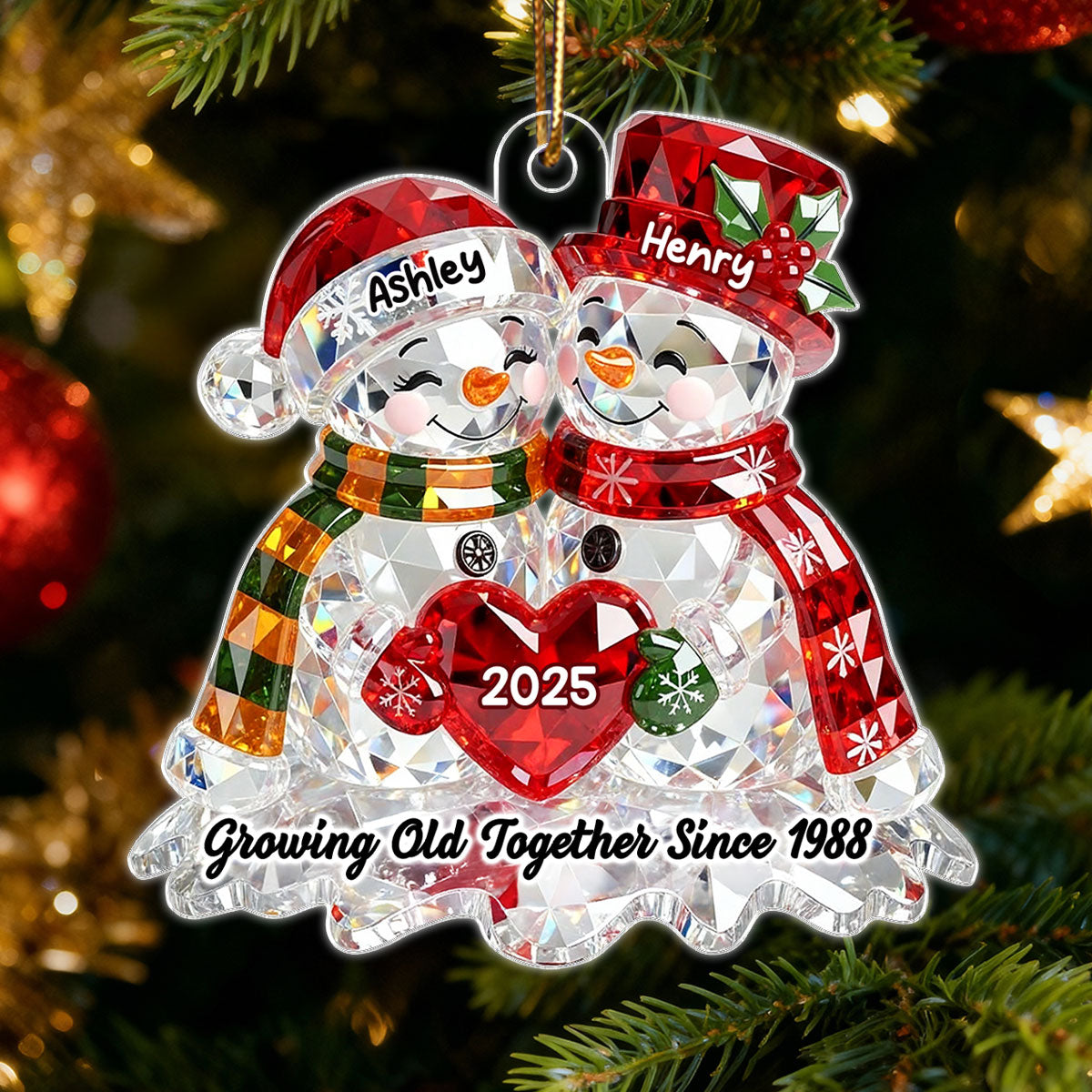 Snowman Couple 3D Crystal Effect - Personalized Acrylic Ornament - Christmas Gift for Couple