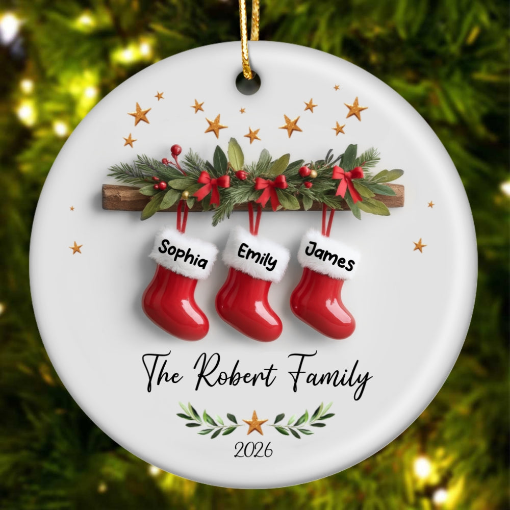 Christmas Stockings 3D Effect - Personalized Ceramic Ornament - Christmas Tree Decor For Family