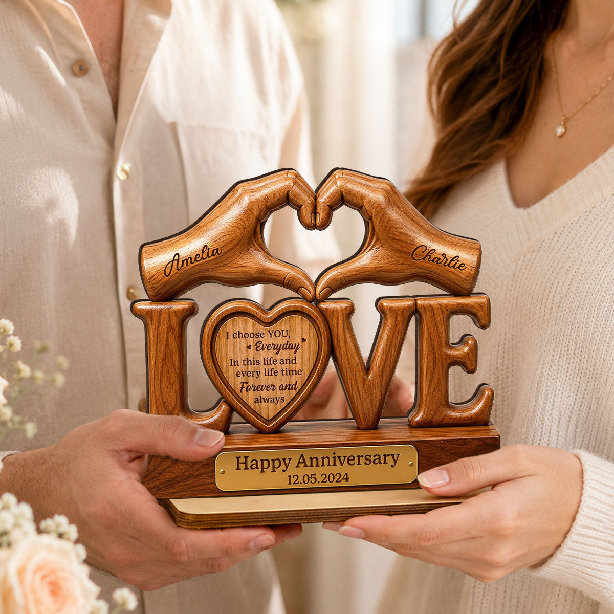 I Choose You Everyday Couple - Personalized 2-Layered Wooden Plaque - Heartfelt Anniversary Gift for Him, for Her