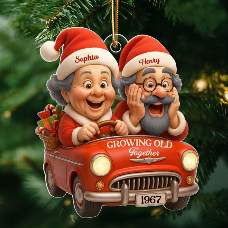 Old Couple In Santa Car - Personalized Acrylic Ornament - Unique Christmas Gift For Him, For Her, For Couple