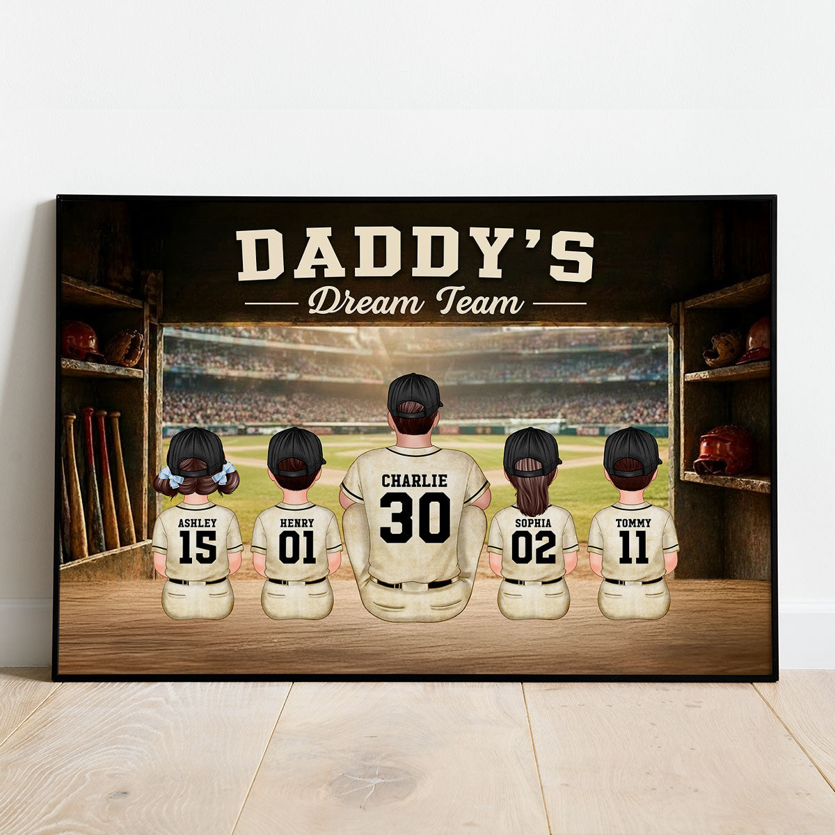 Baseball Dugout Daddy's Dream Team - Personalized Poster - Father's Day Gift For Baseball Dad, Husband